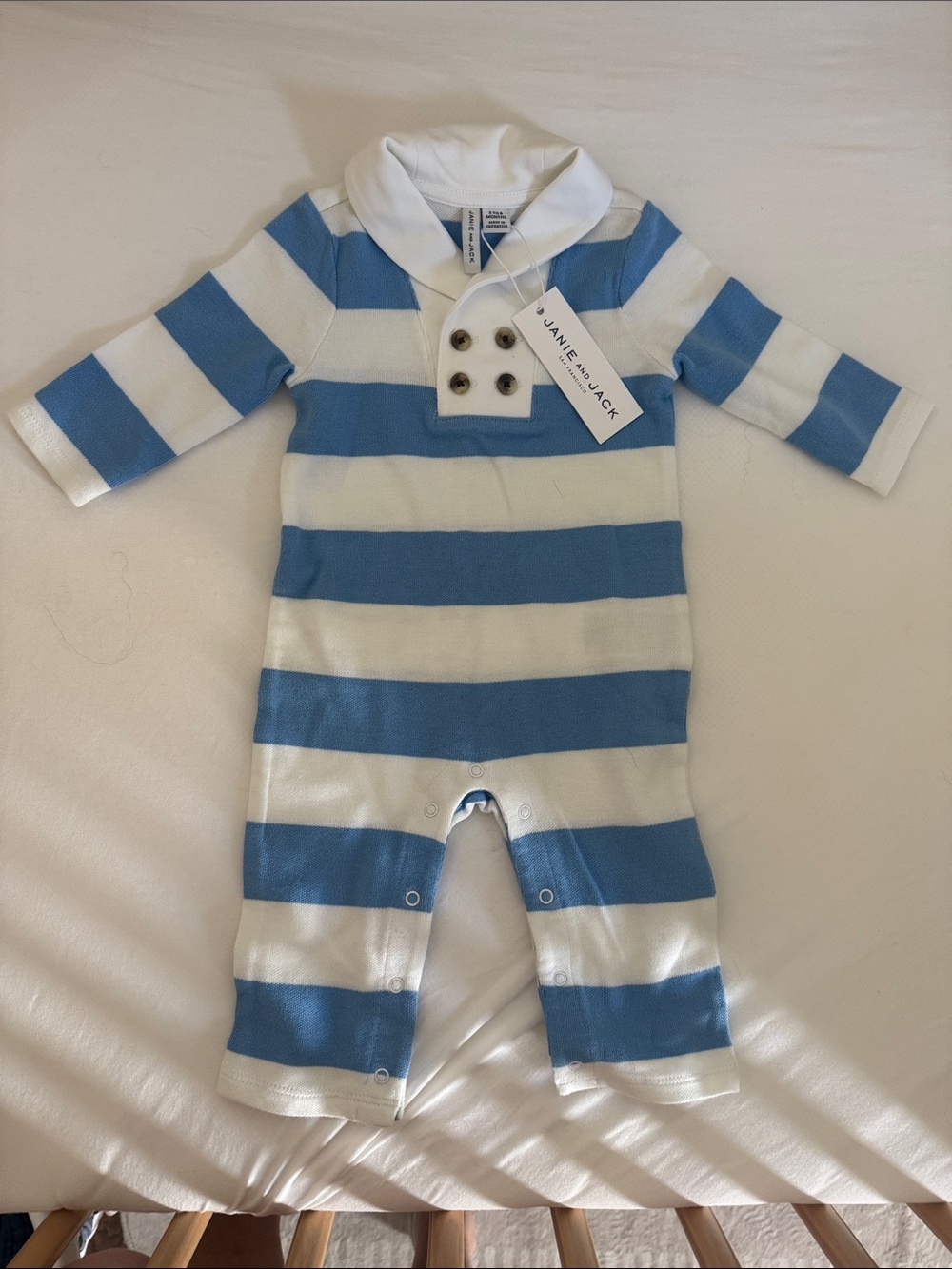 Janie and Jack Sky Blue and White Striped Knit One-Piece NWT
